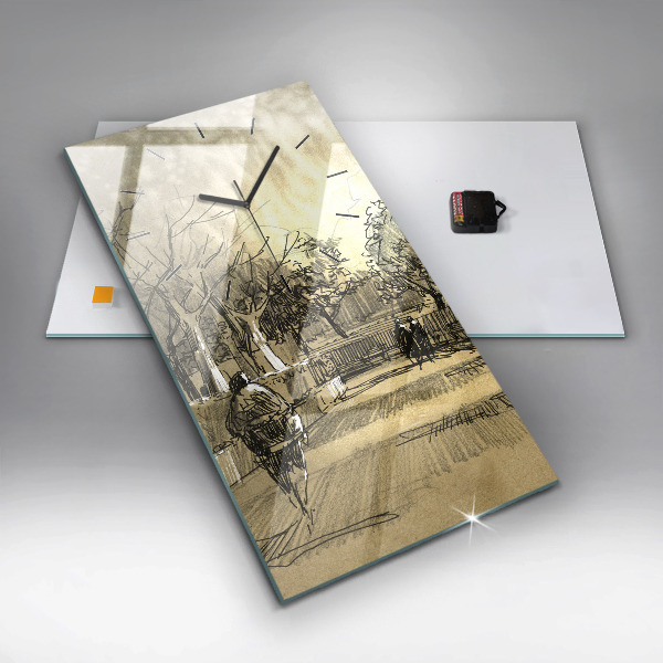 Reloj vertical Parque y árboles en sepia - espejomat.es