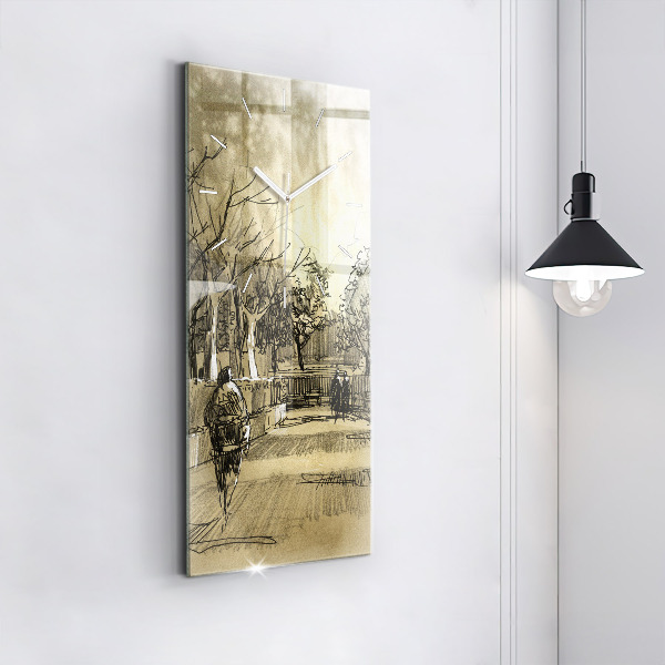 Reloj vertical Parque y árboles en sepia - espejomat.es