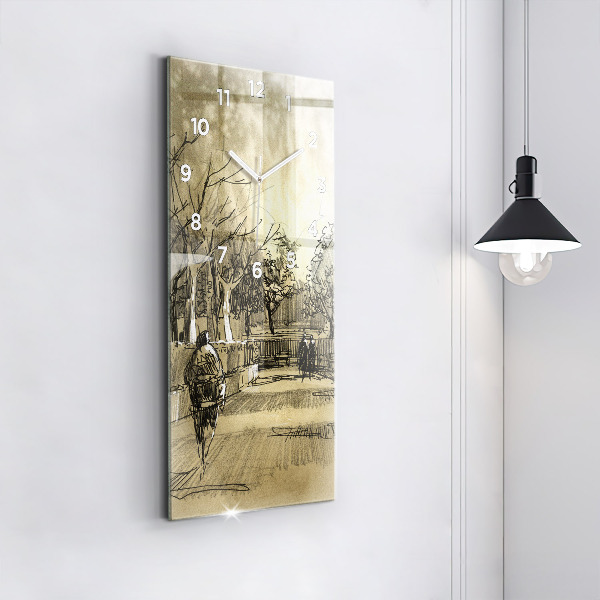 Reloj vertical Parque y árboles en sepia - espejomat.es