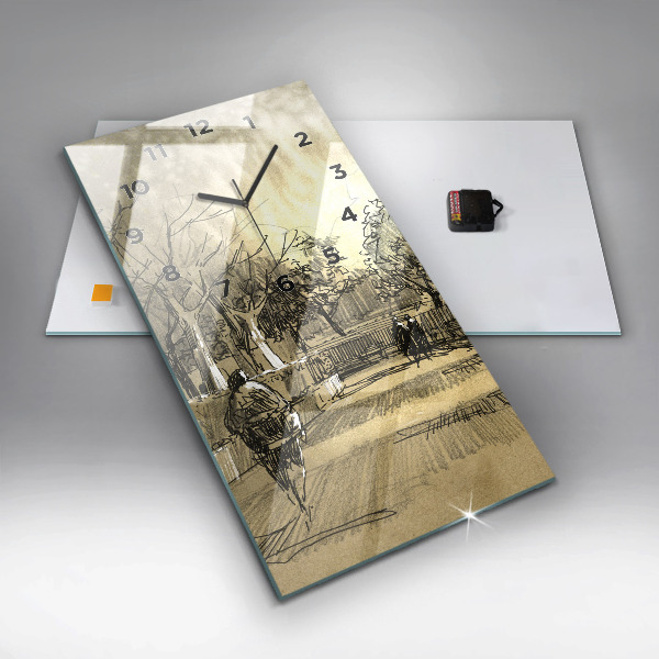 Reloj vertical Parque y árboles en sepia - espejomat.es