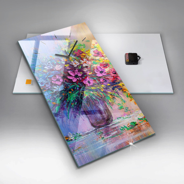 Reloj de cristal vertical Flores en un jarrón - espejomat.es