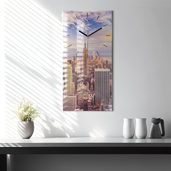Reloj de vidrio vertical Atardecer Nueva York - espejomat.es