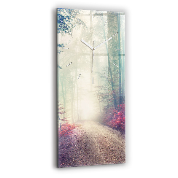 Reloj vertical Carretera otoñal Bosque Niebla - espejomat.es