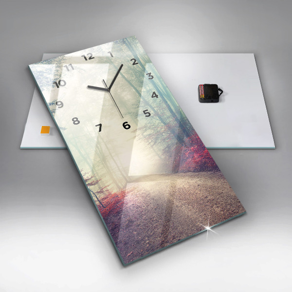 Reloj vertical Carretera otoñal Bosque Niebla - espejomat.es