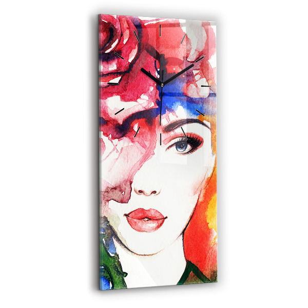 Reloj de cristal vertical Retrato colorido de una mujer - espejomat.es