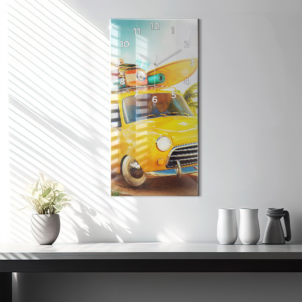 Reloj de cristal vertical Coche con tabla de surf - espejomat.es