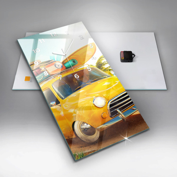 Reloj de cristal vertical Coche con tabla de surf - espejomat.es