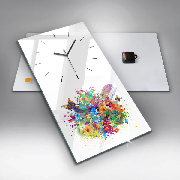Reloj de vidrio vertical Armonía floral con mariposas - espejomat.es