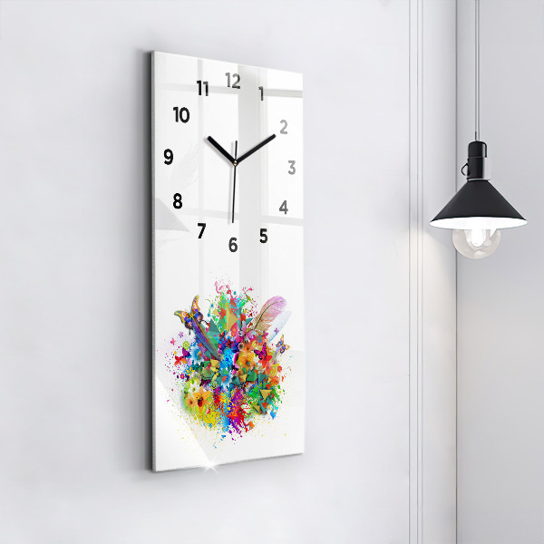 Reloj de vidrio vertical Armonía floral con mariposas - espejomat.es