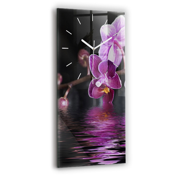 Reloj de vidrio vertical Flor de orquídea sobre el agua - espejomat.es