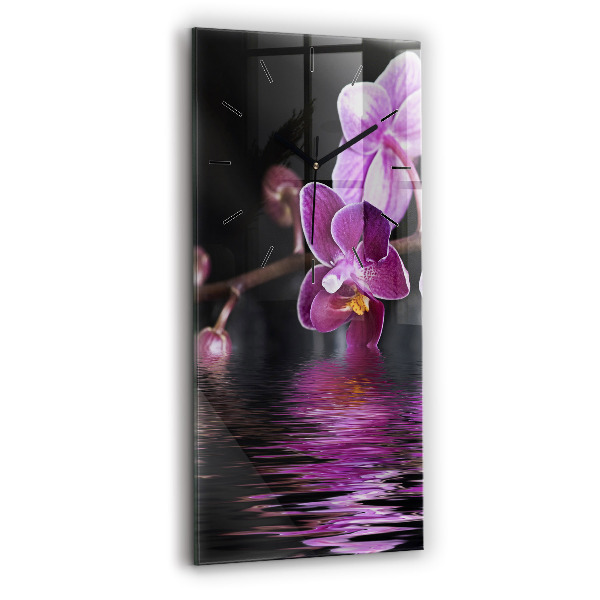 Reloj de vidrio vertical Flor de orquídea sobre el agua - espejomat.es