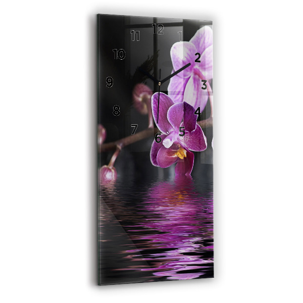 Reloj de vidrio vertical Flor de orquídea sobre el agua - espejomat.es