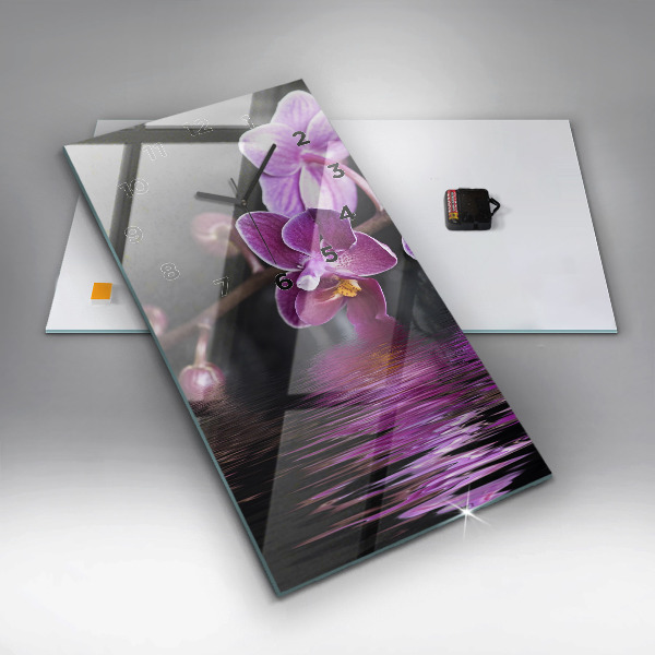 Reloj de vidrio vertical Flor de orquídea sobre el agua - espejomat.es