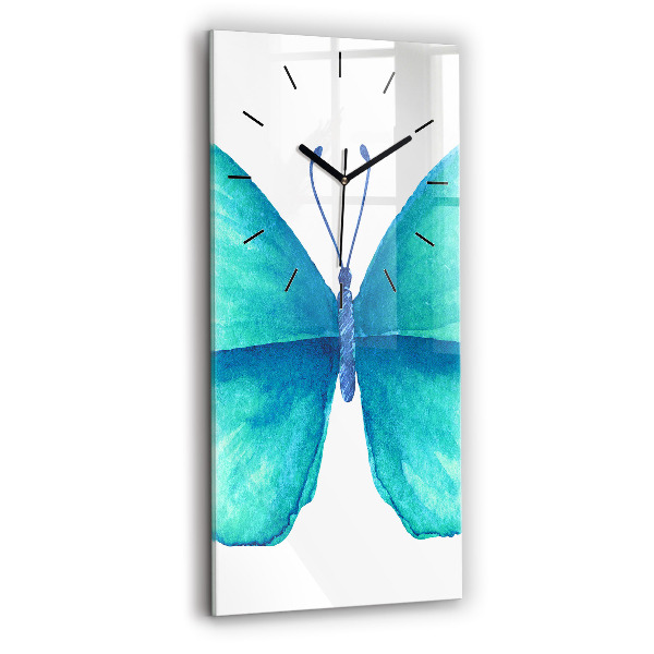 Reloj de cristal vertical Mariposa turquesa de verano - espejomat.es