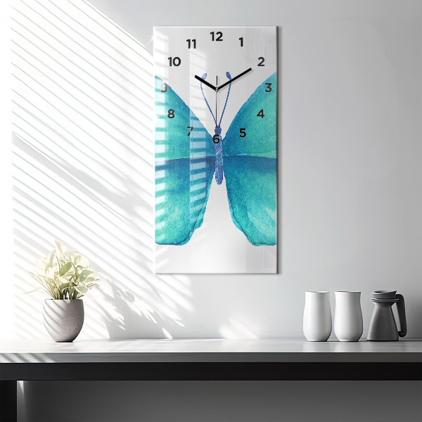 Reloj de cristal vertical Mariposa turquesa de verano - espejomat.es