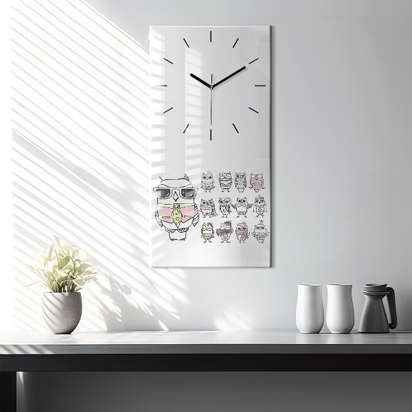 Reloj de vidrio vertical Póster vintage con búhos - espejomat.es