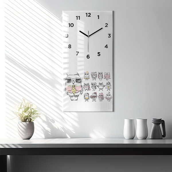 Reloj de vidrio vertical Póster vintage con búhos - espejomat.es