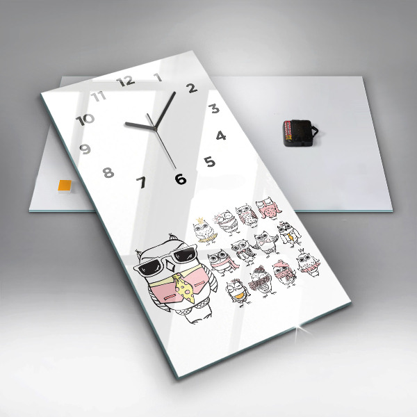 Reloj de vidrio vertical Póster vintage con búhos - espejomat.es