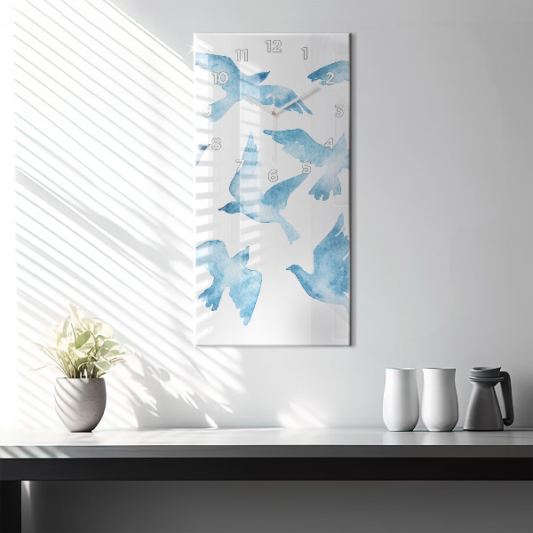 Reloj de vidrio vertical Pájaros azules volando - espejomat.es