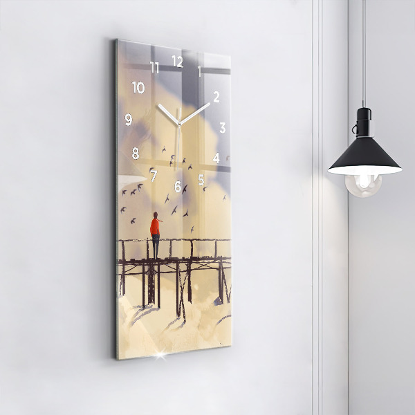 Reloj de cristal vertical Hombre en un viejo puente - espejomat.es