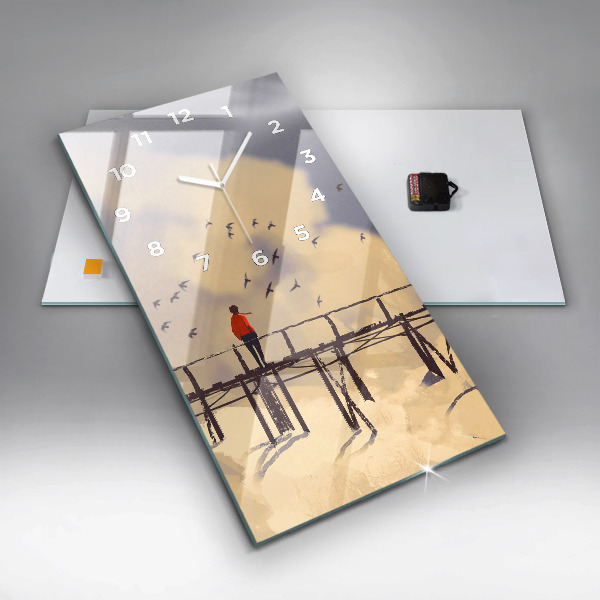 Reloj de cristal vertical Hombre en un viejo puente - espejomat.es