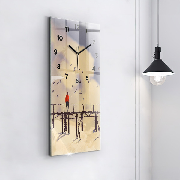 Reloj de cristal vertical Hombre en un viejo puente - espejomat.es