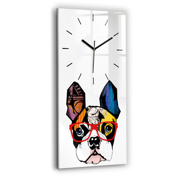 Reloj de vidrio vertical Bulldog francés con gafas - espejomat.es