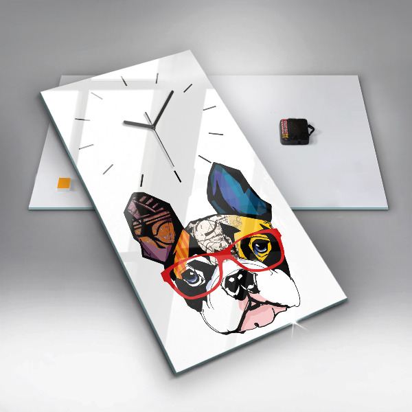 Reloj de vidrio vertical Bulldog francés con gafas - espejomat.es