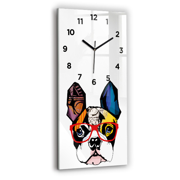 Reloj de vidrio vertical Bulldog francés con gafas - espejomat.es