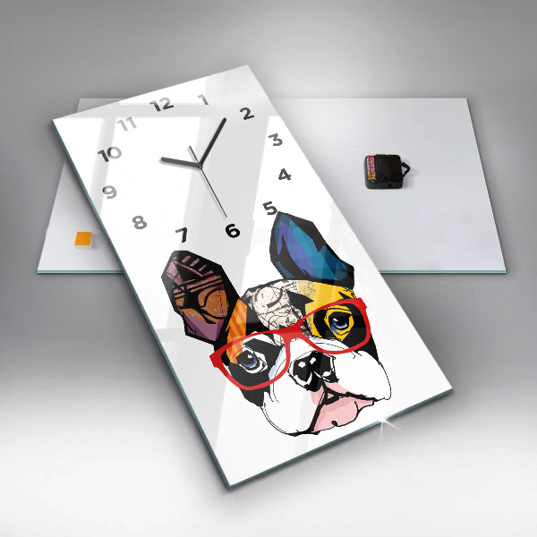 Reloj de vidrio vertical Bulldog francés con gafas - espejomat.es