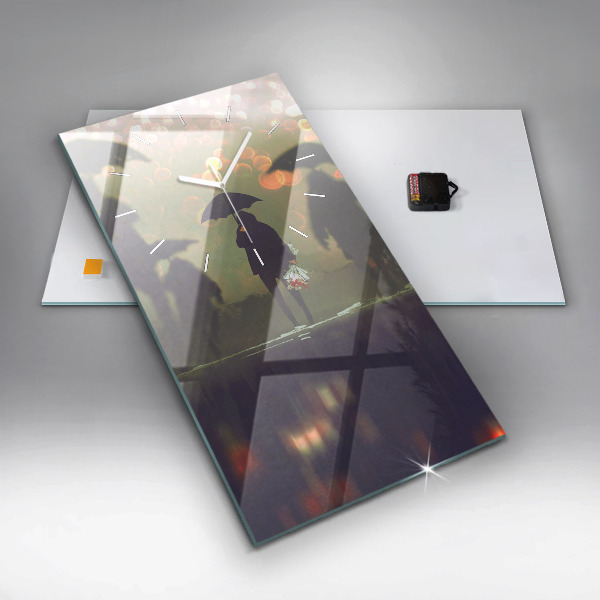 Reloj de cristal vertical Gente con paraguas - espejomat.es