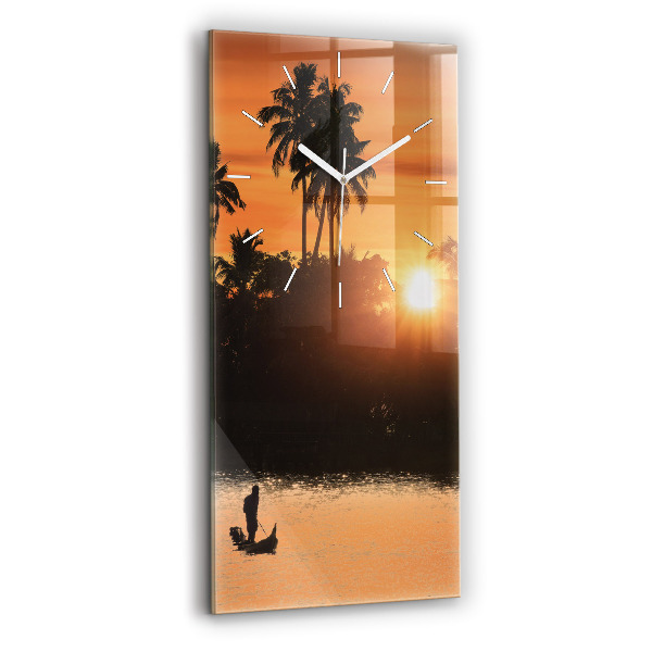 Reloj de cristal vertical Puesta de sol Palmeras Vacaciones - espejomat.es