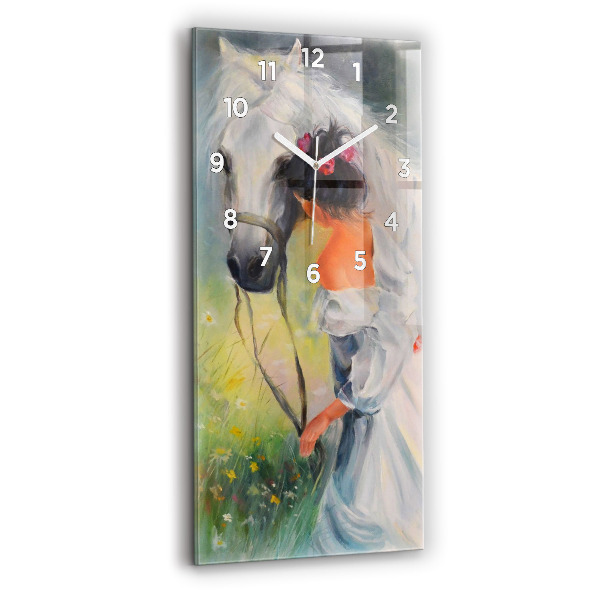 Reloj de cristal vertical Hermosa mujer con un caballo - espejomat.es