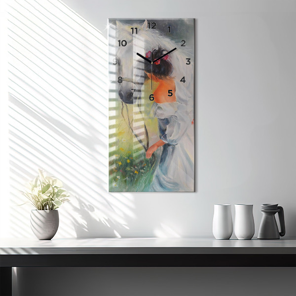 Reloj de cristal vertical Hermosa mujer con un caballo - espejomat.es