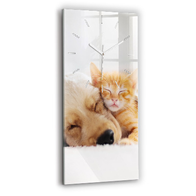 Reloj de cristal vertical Gato y perro durmiendo - espejomat.es
