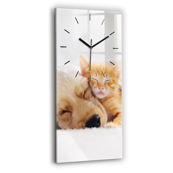 Reloj de cristal vertical Gato y perro durmiendo - espejomat.es