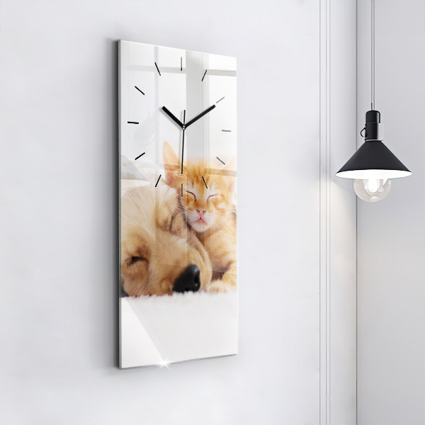 Reloj de cristal vertical Gato y perro durmiendo - espejomat.es