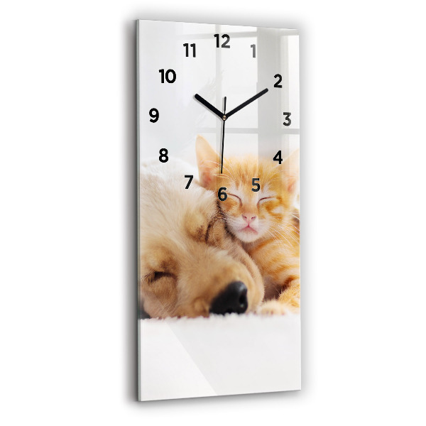 Reloj de cristal vertical Gato y perro durmiendo - espejomat.es