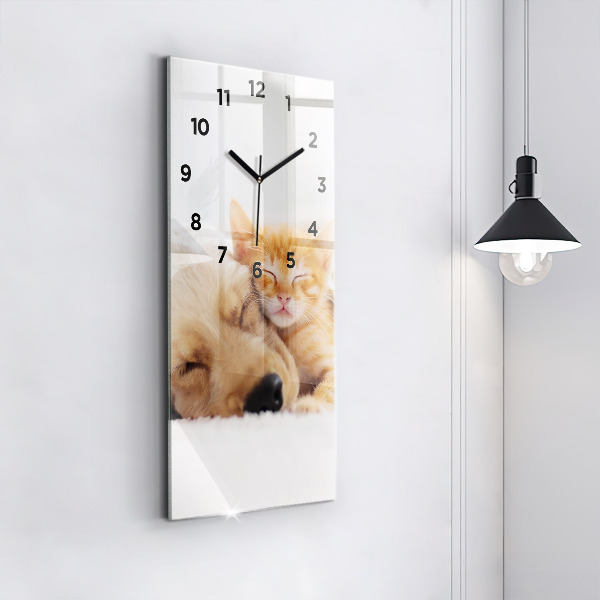 Reloj de cristal vertical Gato y perro durmiendo - espejomat.es