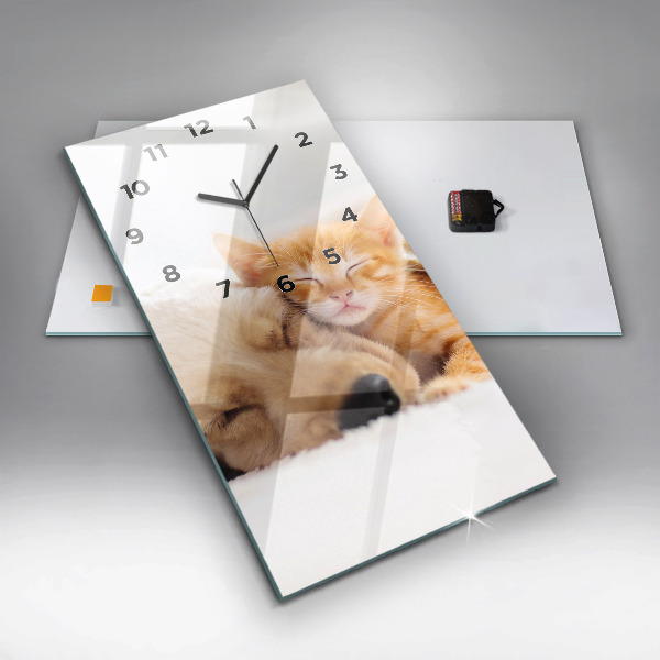 Reloj de cristal vertical Gato y perro durmiendo - espejomat.es