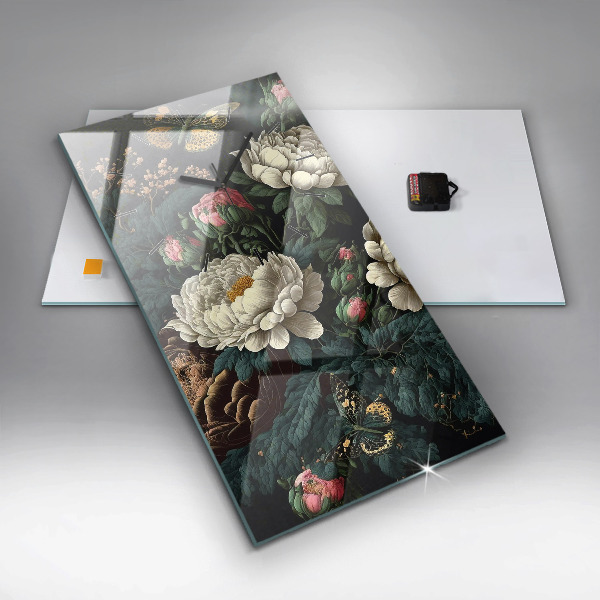 Reloj vertical Flor y mariposas doradas - espejomat.es