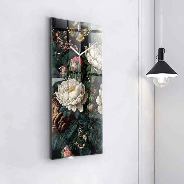 Reloj vertical Flor y mariposas doradas - espejomat.es