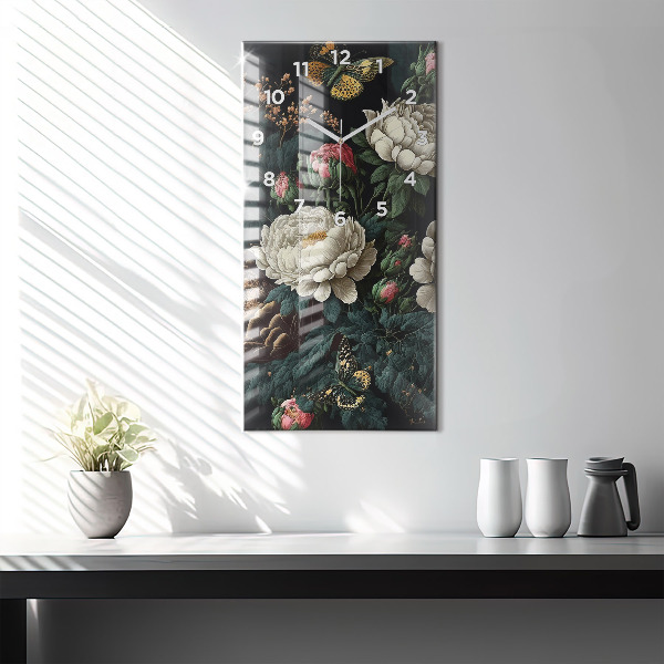 Reloj vertical Flor y mariposas doradas - espejomat.es