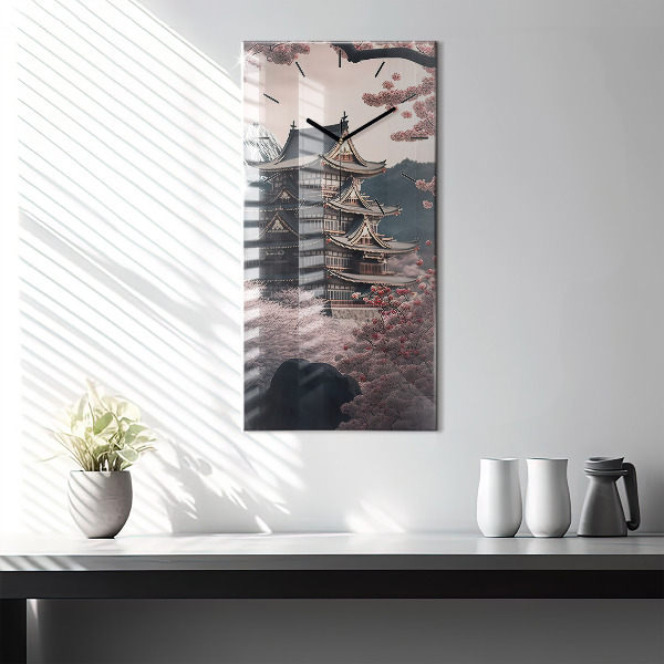 Reloj de cristal vertical Torre asiática Cerezos en flor - espejomat.es