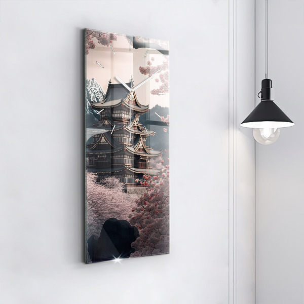Reloj de cristal vertical Torre asiática Cerezos en flor - espejomat.es