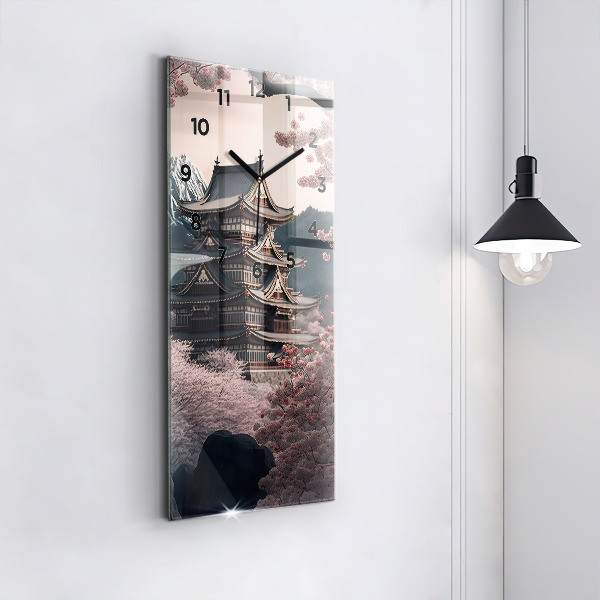 Reloj de cristal vertical Torre asiática Cerezos en flor - espejomat.es