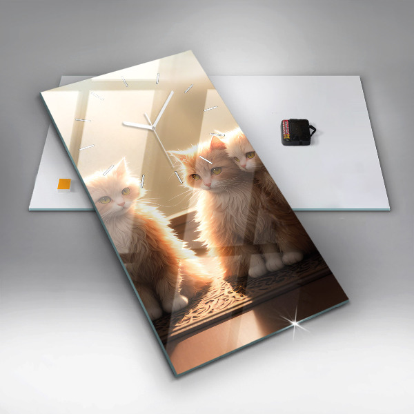 Reloj de cristal vertical Cuatro gatos al sol - espejomat.es