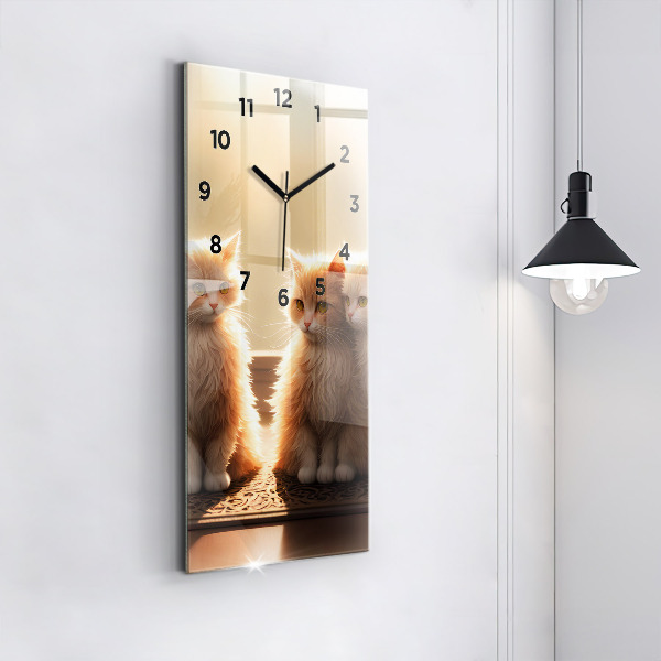 Reloj de cristal vertical Cuatro gatos al sol - espejomat.es