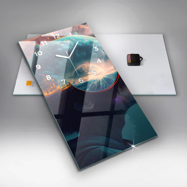 Reloj de vidrio vertical Mundo virtual futurista - espejomat.es