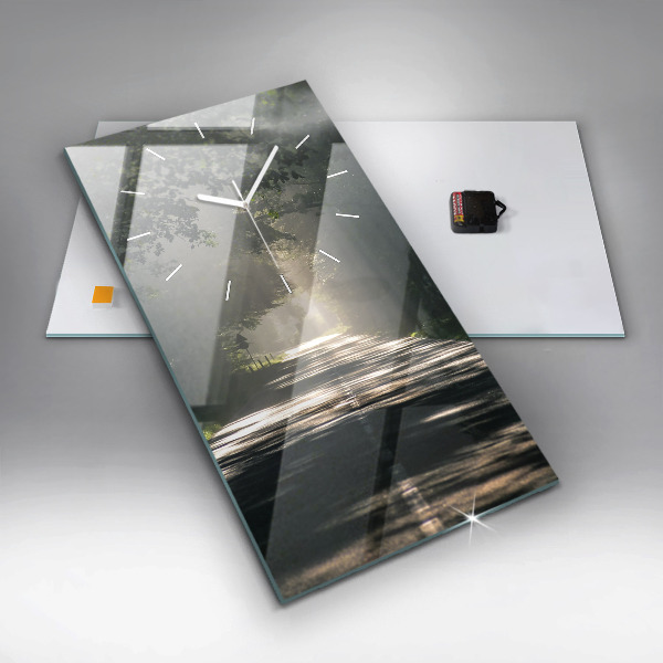 Reloj de vidrio vertical Carretera forestal y rayas de sol - espejomat.es